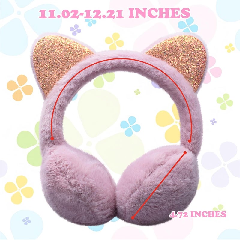GSFY Ear Muffs Gloves Set for Kids Girls Adjustable Winter Sequin Faux Fur Windproof Warm Ear Warmer Outdoor - Image 2